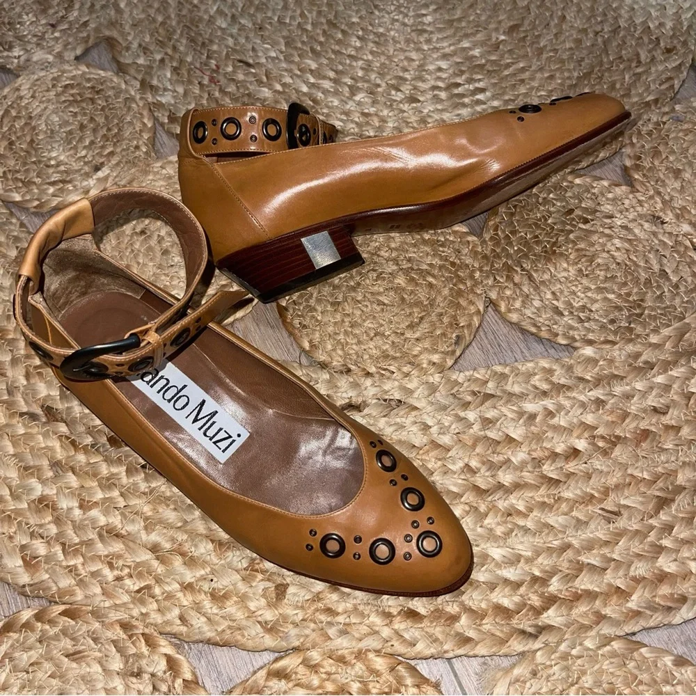 Women's Nando Muzi Grommet Italian Leather Mary Jane Pumps - Picture 1 of 11